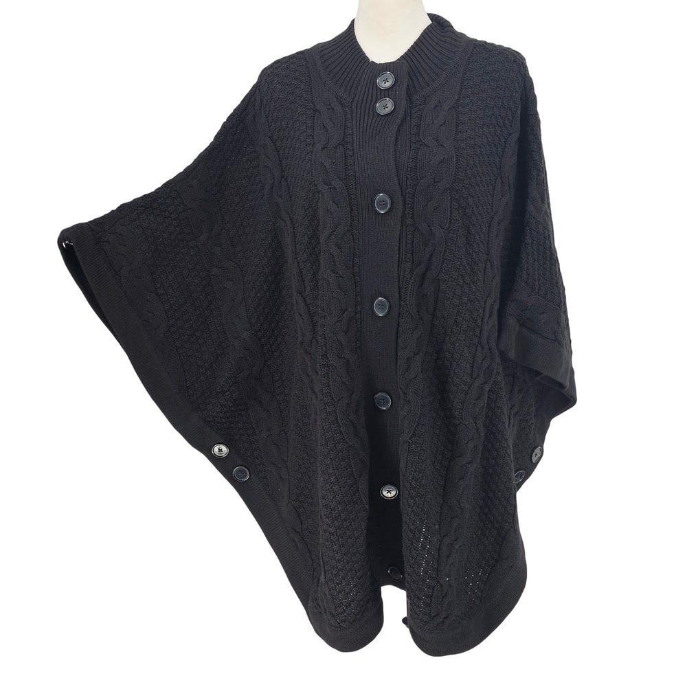 Denim & Co Cable Knit Poncho XL Black Dark Academia Cozy Oversized Cardigan